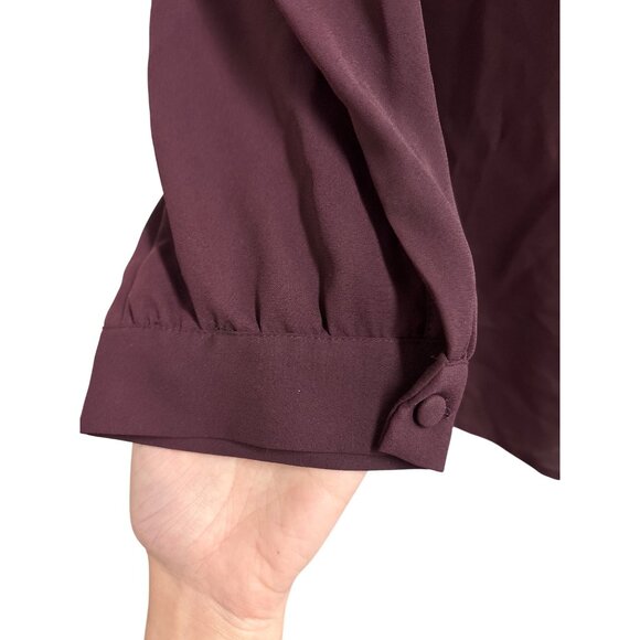 Womens Burgundy 7th Avenue Design Studio Blouse S High Neck 3/4 Sleeve Button Cu - Picture 4 of 12